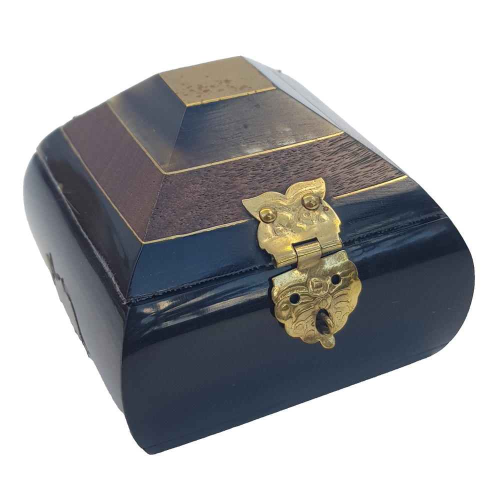 Vintage Asian elephant brass and wood jewelry trinket ring box