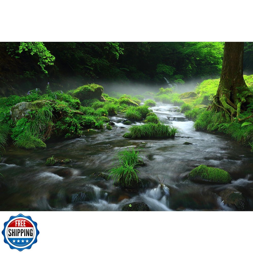 Misty Waterfall Aquarium Background with Lush Green Aquatic Plants for Fish Tank