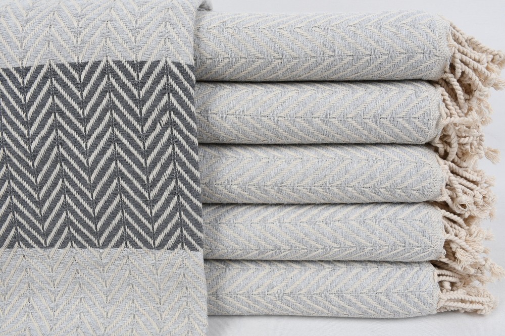 Turkish Herringbone Bath Towel 40x70 Inches in Dark Gray