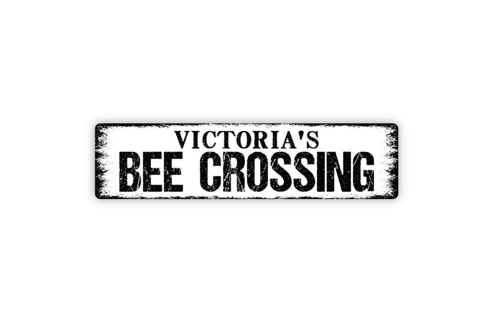 Personalized Bee Crossing Sign - Custom Metal Sign, Rustic Street Sign or Door