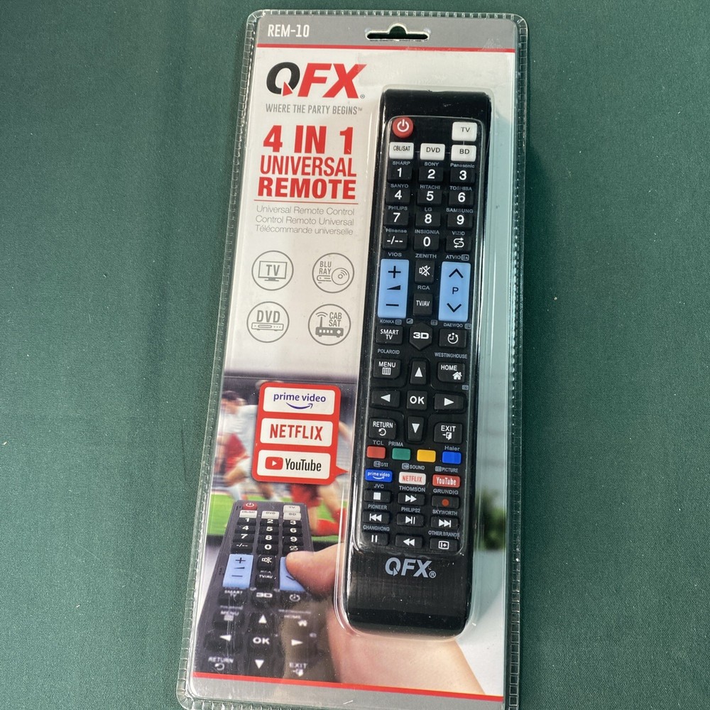 QFX REM-10 4-In-1 Universal Remote Control for Smart TV Samsung LG Sony Netflix