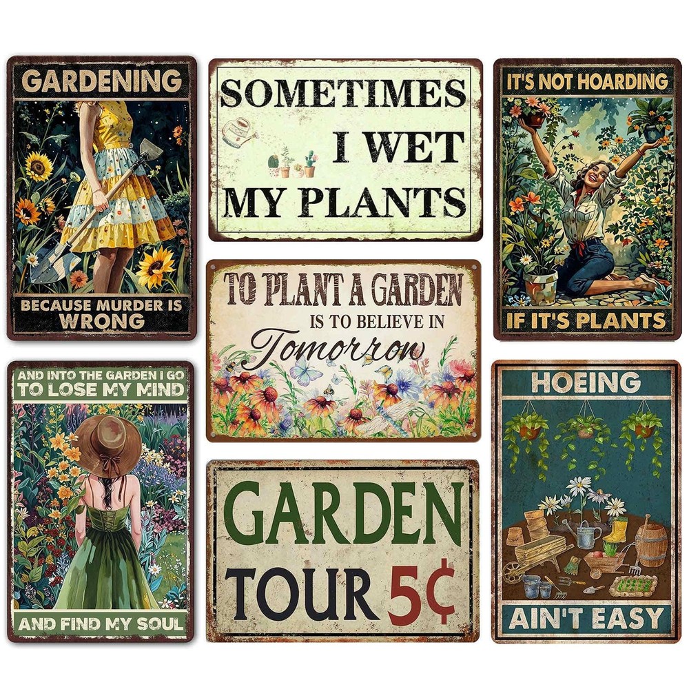 Funny Metal Garden Signs Outdoor Decor 12x8 Inch - Vintage Garden Tin Sign Fo...
