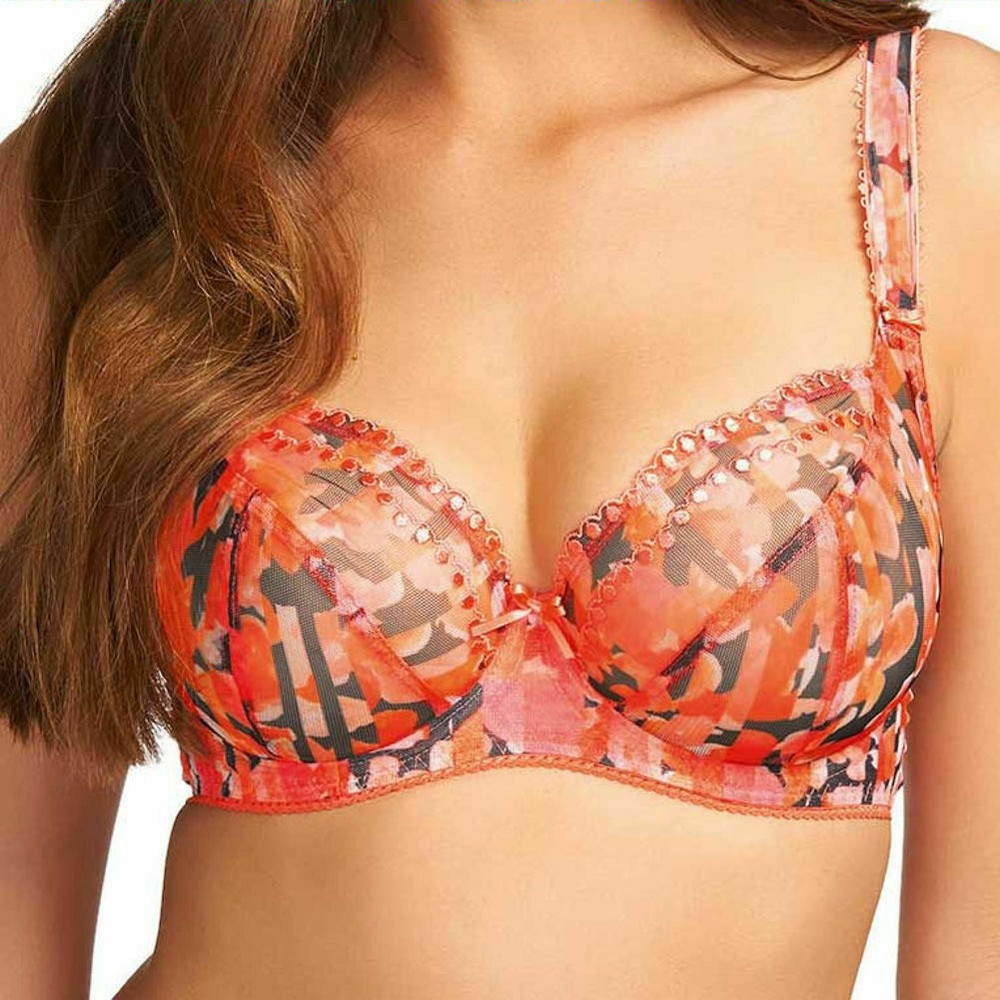 Freya Flowerbomb Bra Size 30D Underwired Plunge Balcony Orange Pink Black 1691