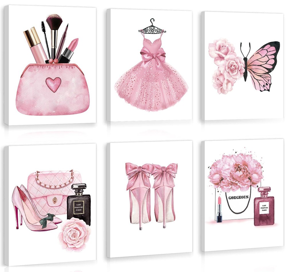 Fashion Wall Decor, Woman Makeup Wall Art Sign, Set Of 6 Piece (12x16inch,Fra...