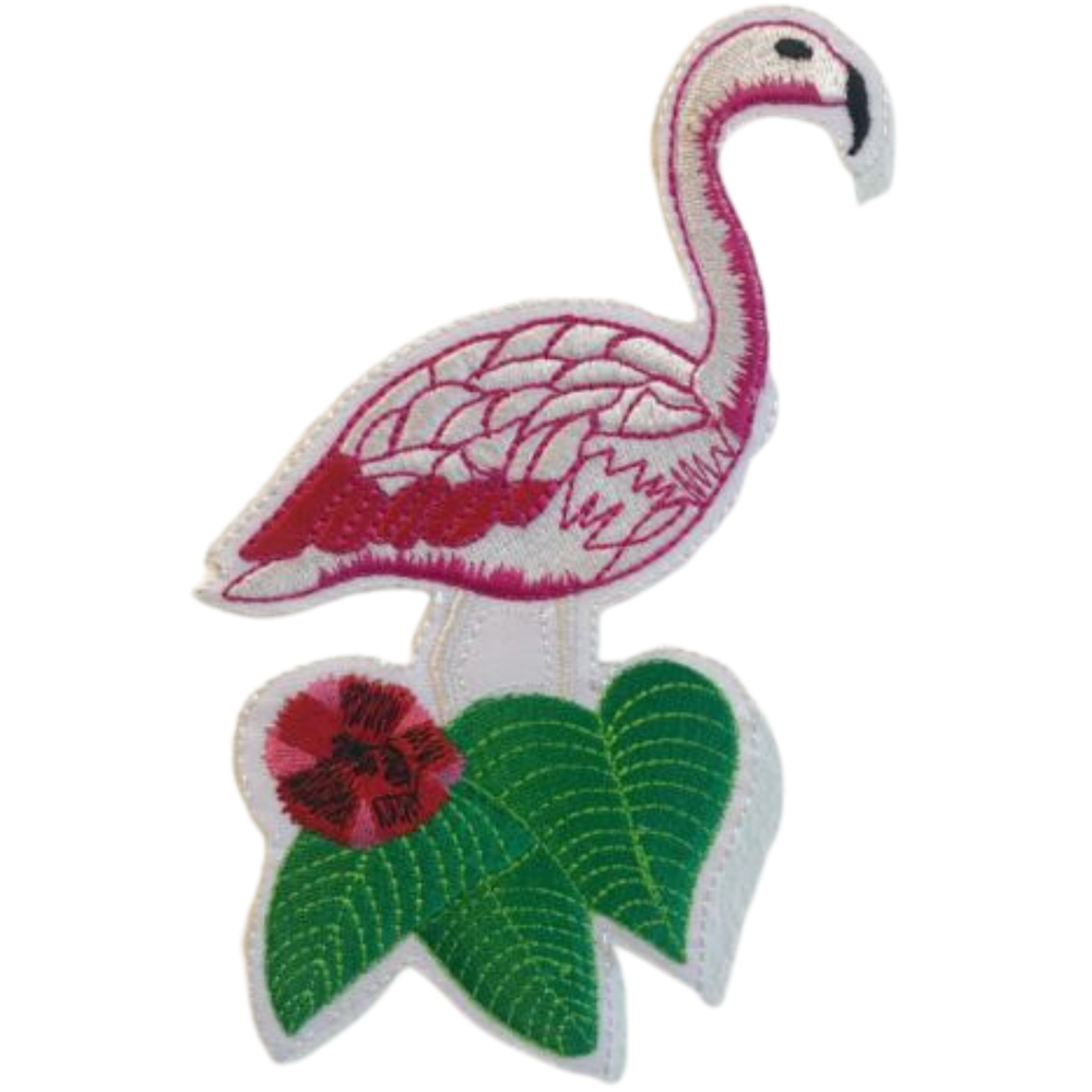 Greater Flamingo Pink Flower Embroidered Iron-On Sew-On Patch  