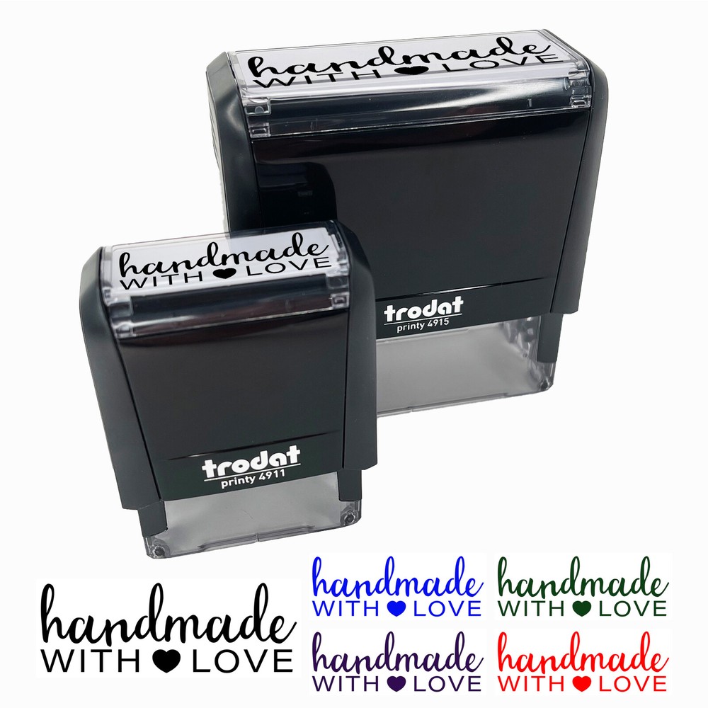 Handmade with Love Heart Detail Self-Inking Rubber Stamp Ink Stamper for Office
