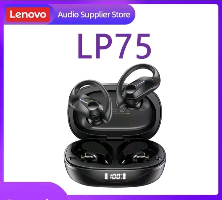 Lenovo LP75 TWS Bluetooth 5.3 Wireless LED Display Ear Hook Headphones