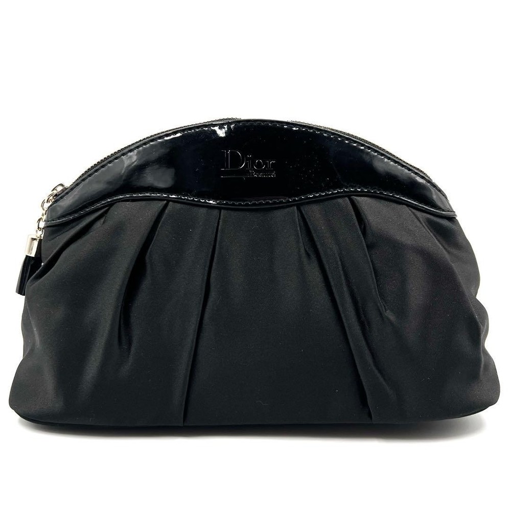 Dior Black Enamel Nylon Makeup Pouch