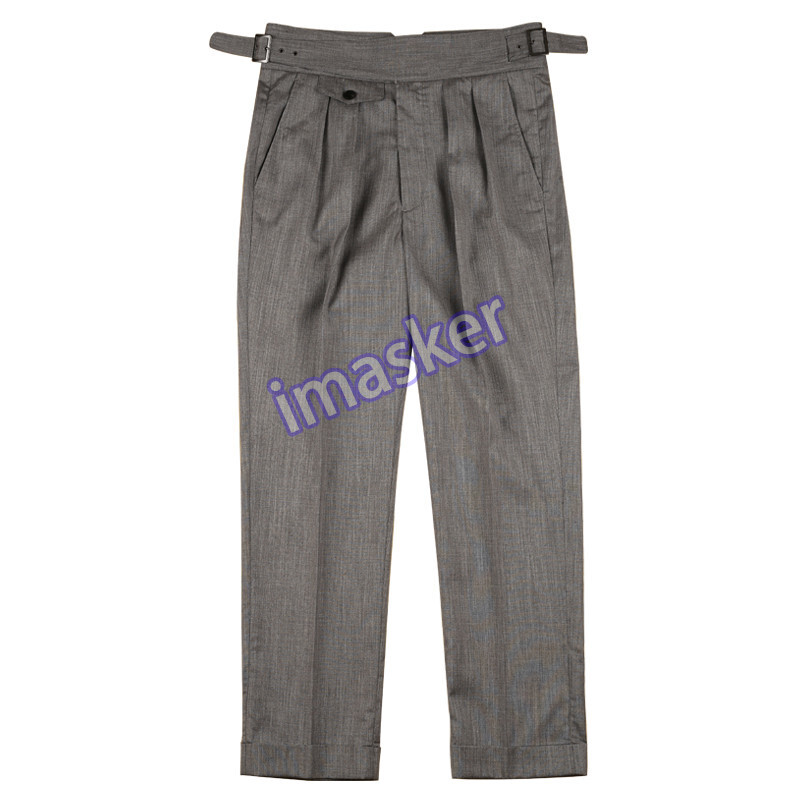Retro Men Gurkha Linen Pants High Waist Summer Casual Formal Trousers