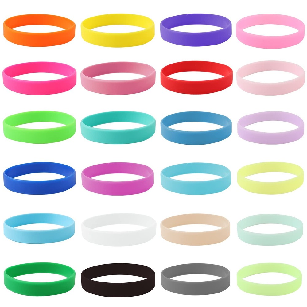 24 Pieces Solid Luminous Color Blank Silicone Bracelets Wristbands, Colored B...