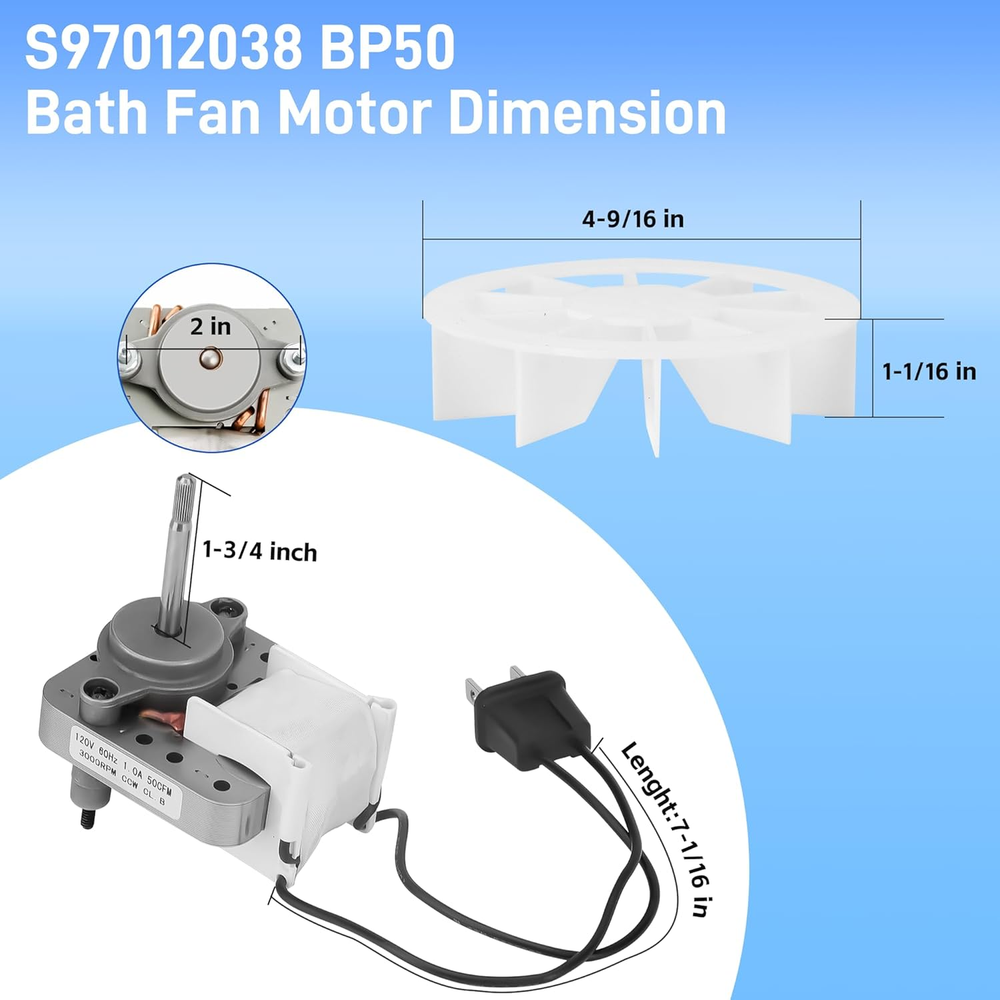 Broan Nutone BP27 S97012038 Bathroom Exhaust Fan Motor and Wheel 0.29A Replacement