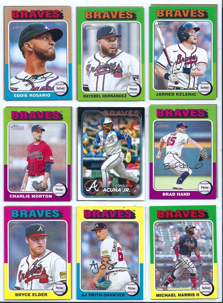 ATLANTA  BRAVES -(9) CARD LOT  2024 TOPPS HERITAGE & BASE CARDS SEE SCAN-BUY NOW-image