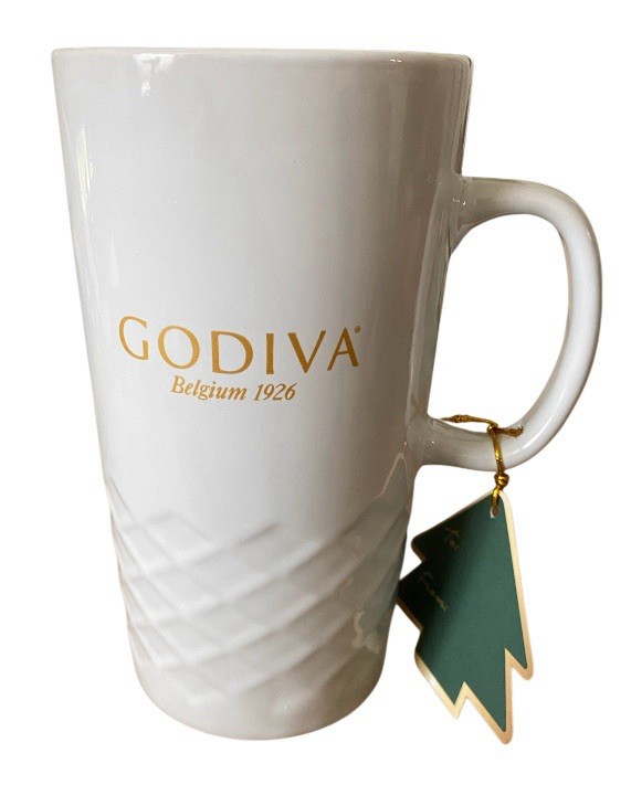 Godiva Belgium 1926 Large White Ceramic Travel Mug for Coffee & Hot Cocoa