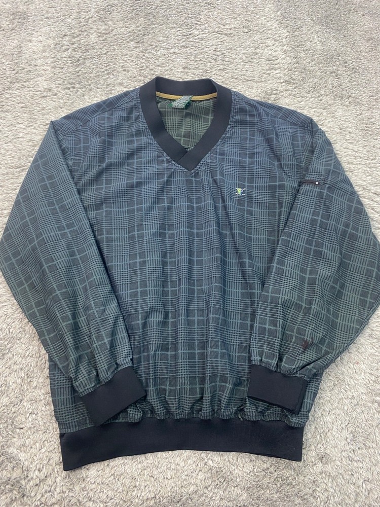 Vtg Catalina Jacket Mens Large Green Houndstooth Plaid Pullover Golf Windbreaker