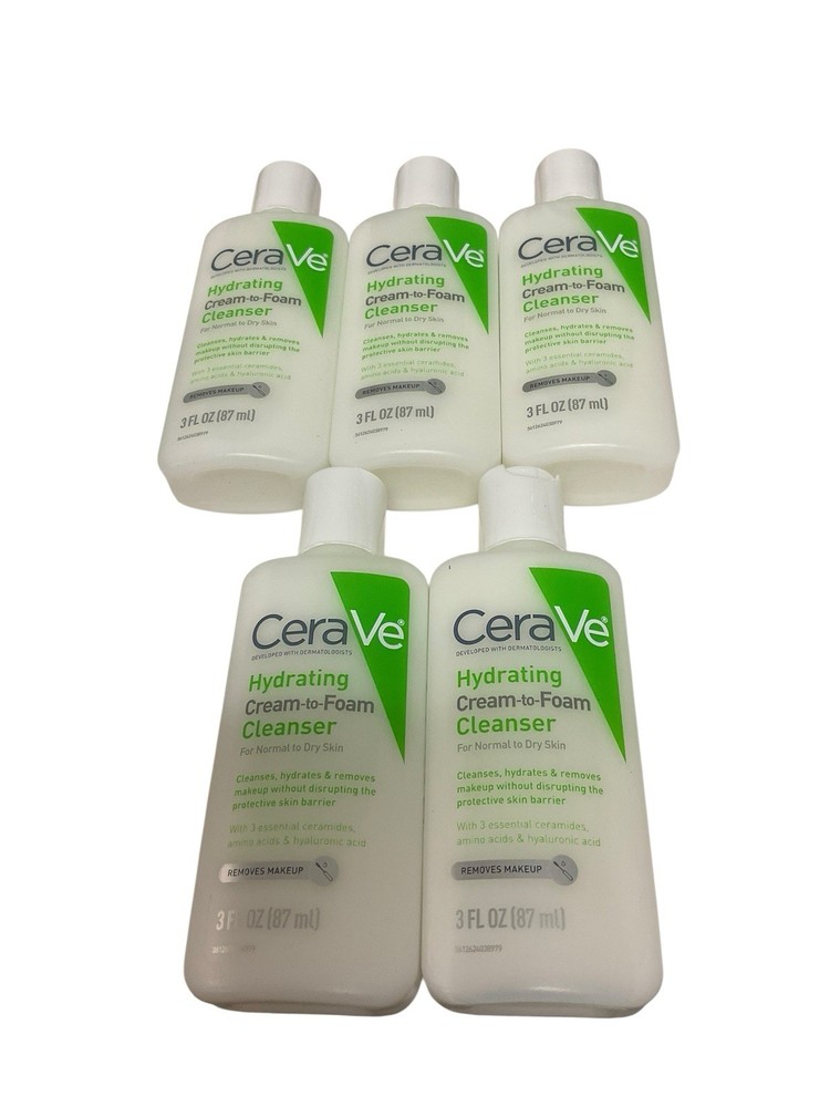 5-Pack CeraVe Hydrating Cream-to-Foam Cleanser 3oz Travel Size Bundle