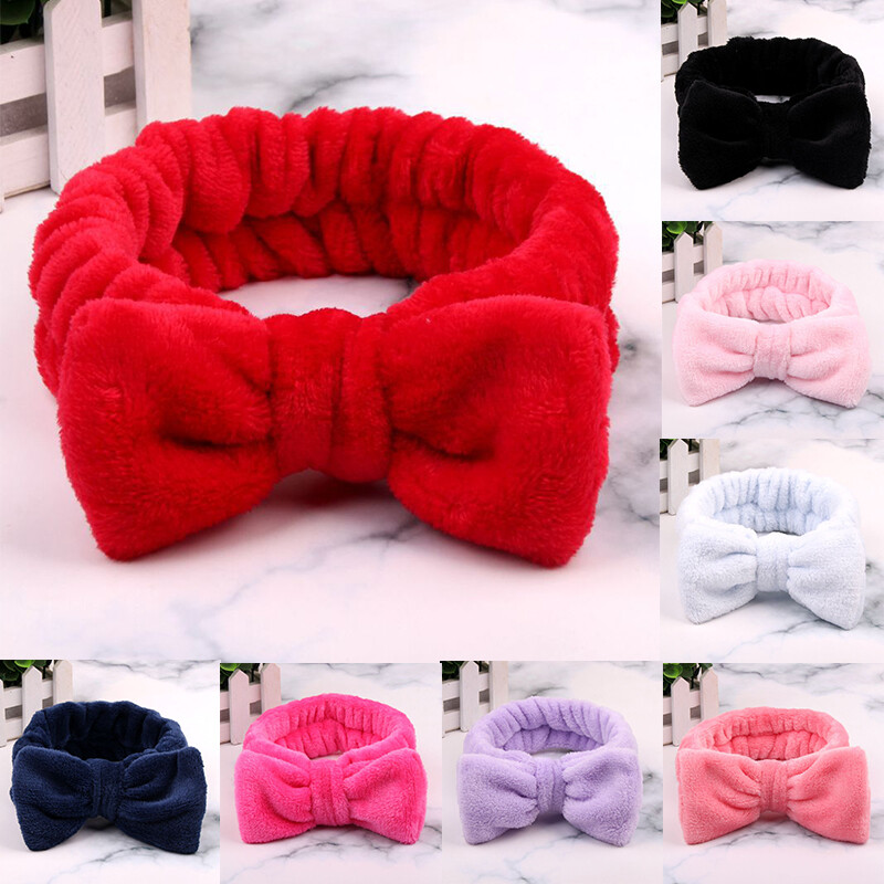 Coral Fleece Soft Bow Headband for Women - Stretchy Makeup & Wash Face Hairband  