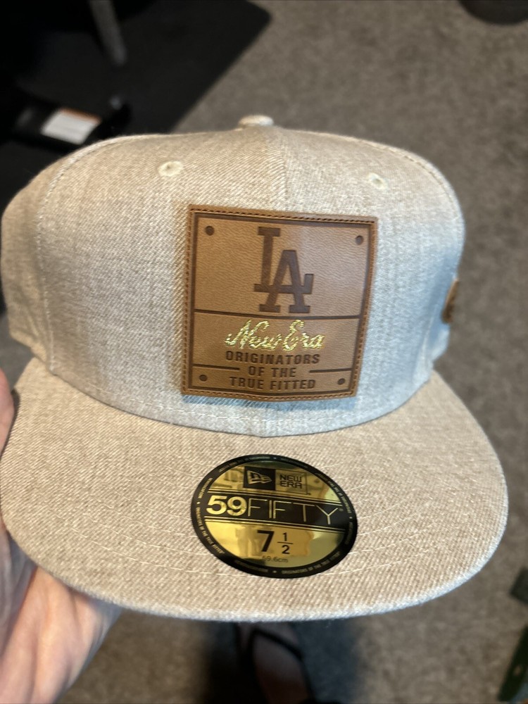 Los Angeles Dodgers New Era Collab Leather Accents Fitted Hat Size 7.5
