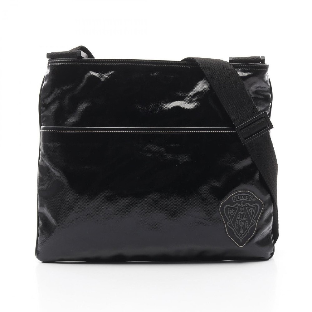 GUCCI Crest PVC Coated Canvas Crossbody Shoulder Bag 438285 Black