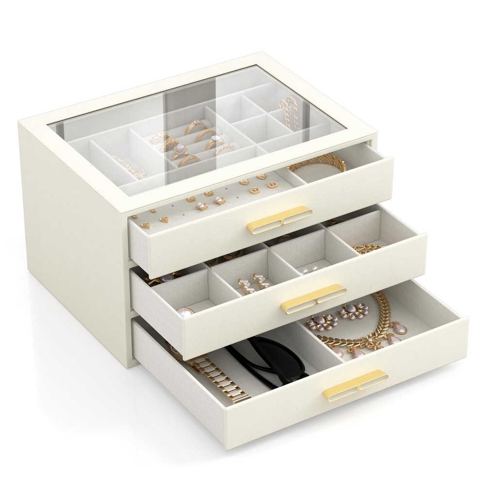 Large 3-Layer Jewelry Box with Clear Lid for Women Organizer