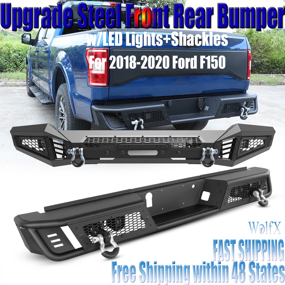 Upgrade Steel Front Rear Bumper w/LED Lights+Shackles For 2018-2020 Ford F150