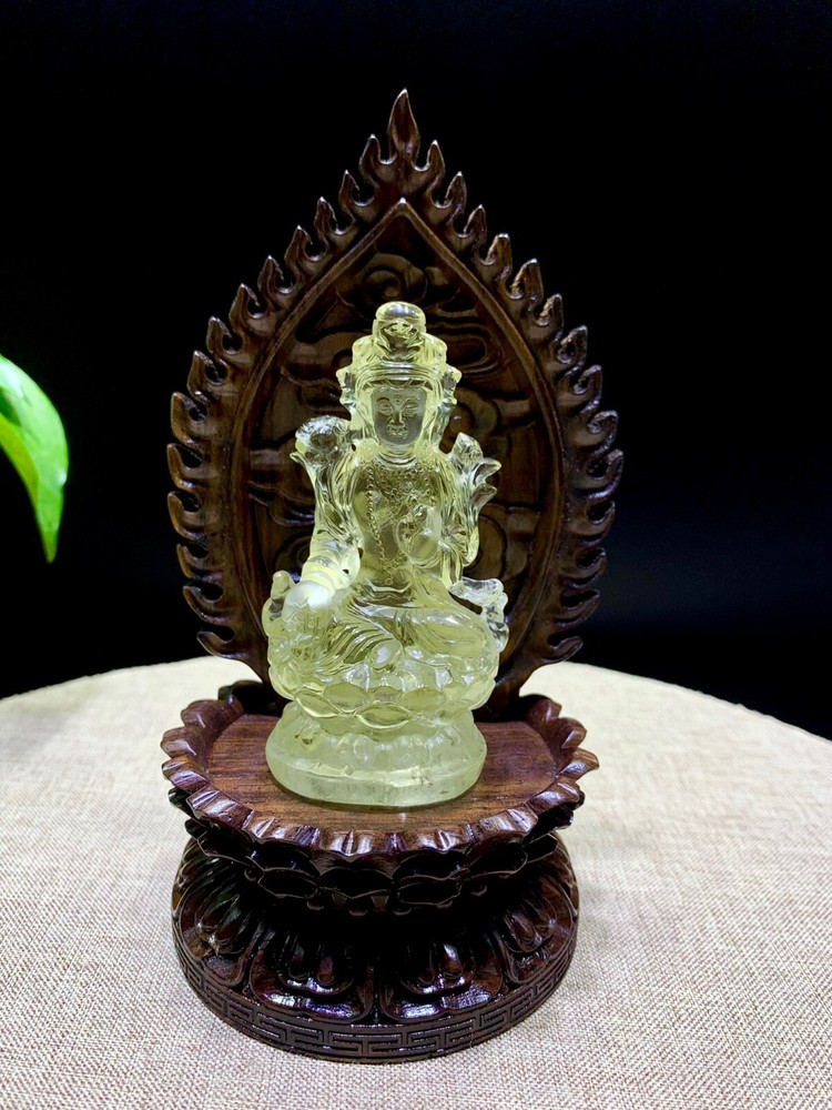 Natural Citrine Crystal Tibetan Buddhism Carving Statue Featuring Vajrasattva Tara and GuanYin for Spiritual Decor