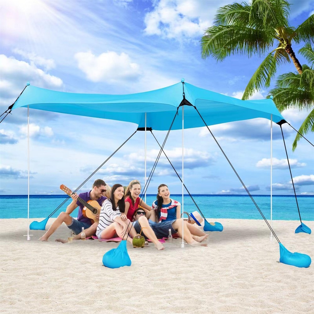 Beach Tent, Camping Tent UPF50+ with 8 Sandbags, Beach Essentials for 6-12 Pe...