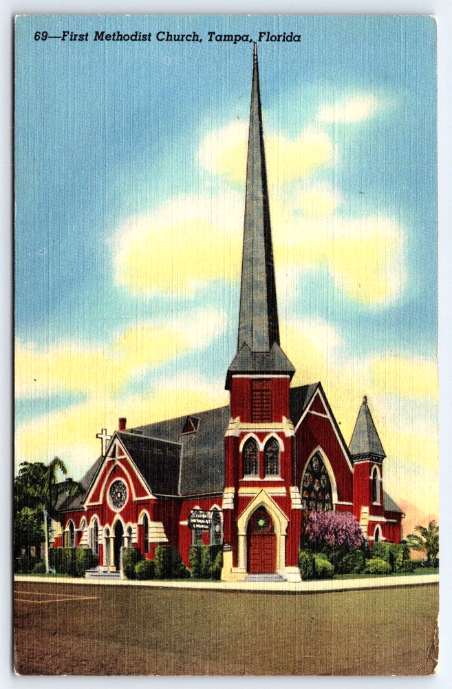 Original Old Vintage Outdoor Postcard First Methodist Church Tampa Florida USA
