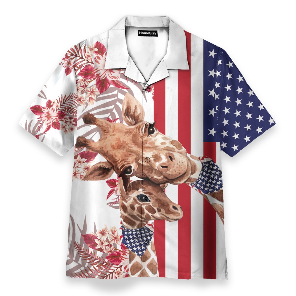 Giraffe 4th July America Independence Day America Flag Pattern   Hawaiian Shirt