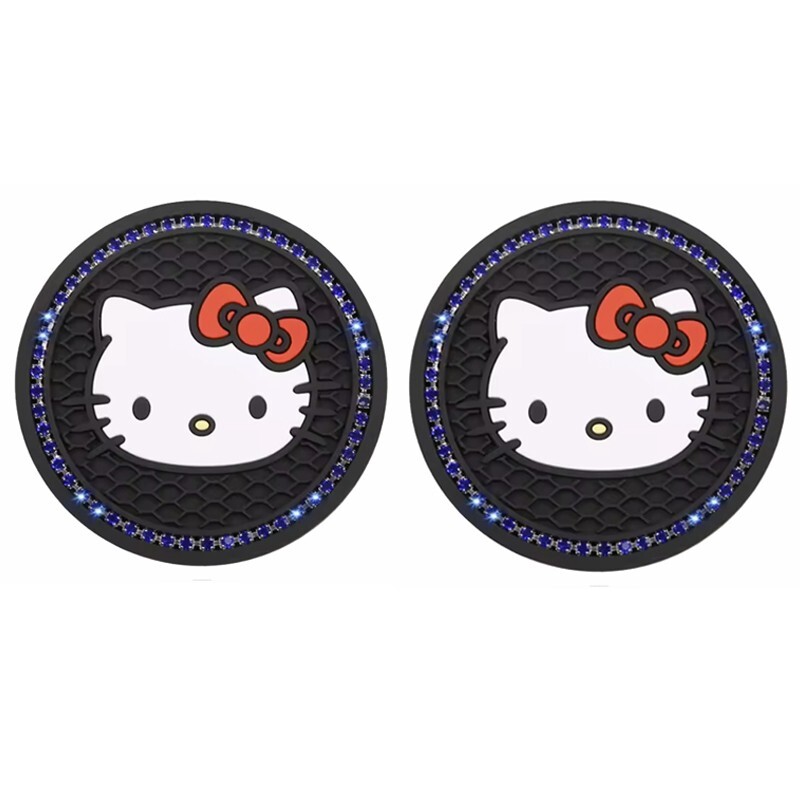 2PC Hello Kitty Universal Car Coasters Auto Cup Holder Coasters Non-Slip Blue