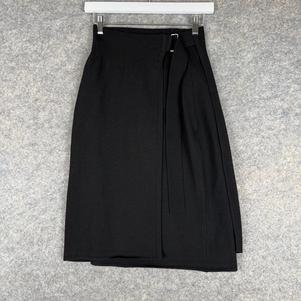 Helmut Lang Open Front Merino Wool Blend Skirt Womens Small Elastic Belt Knit