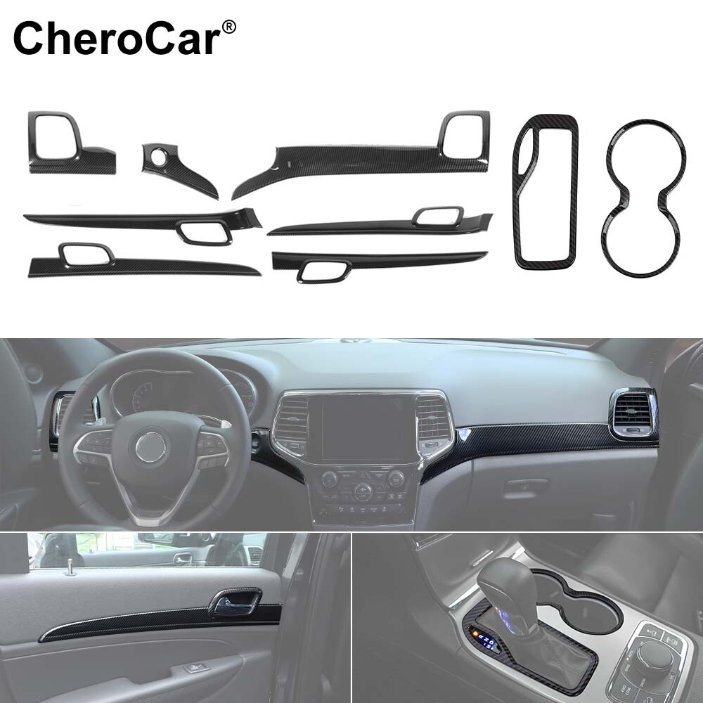 9X Dashboard Cup Holder Gear Decor Cover Trim Kit for Jeep Grand Cherokee 2016+