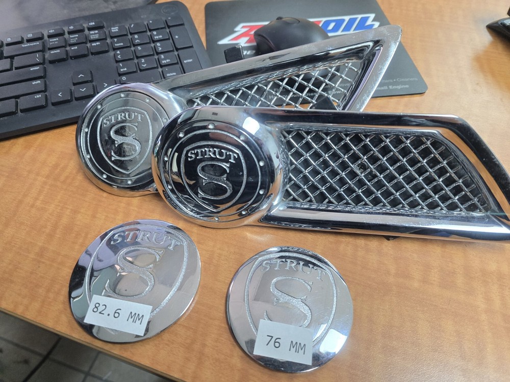 STRUT BADGE FENDER INSERTS Chrome Grill Emblem BMW Cadillac Range Rover