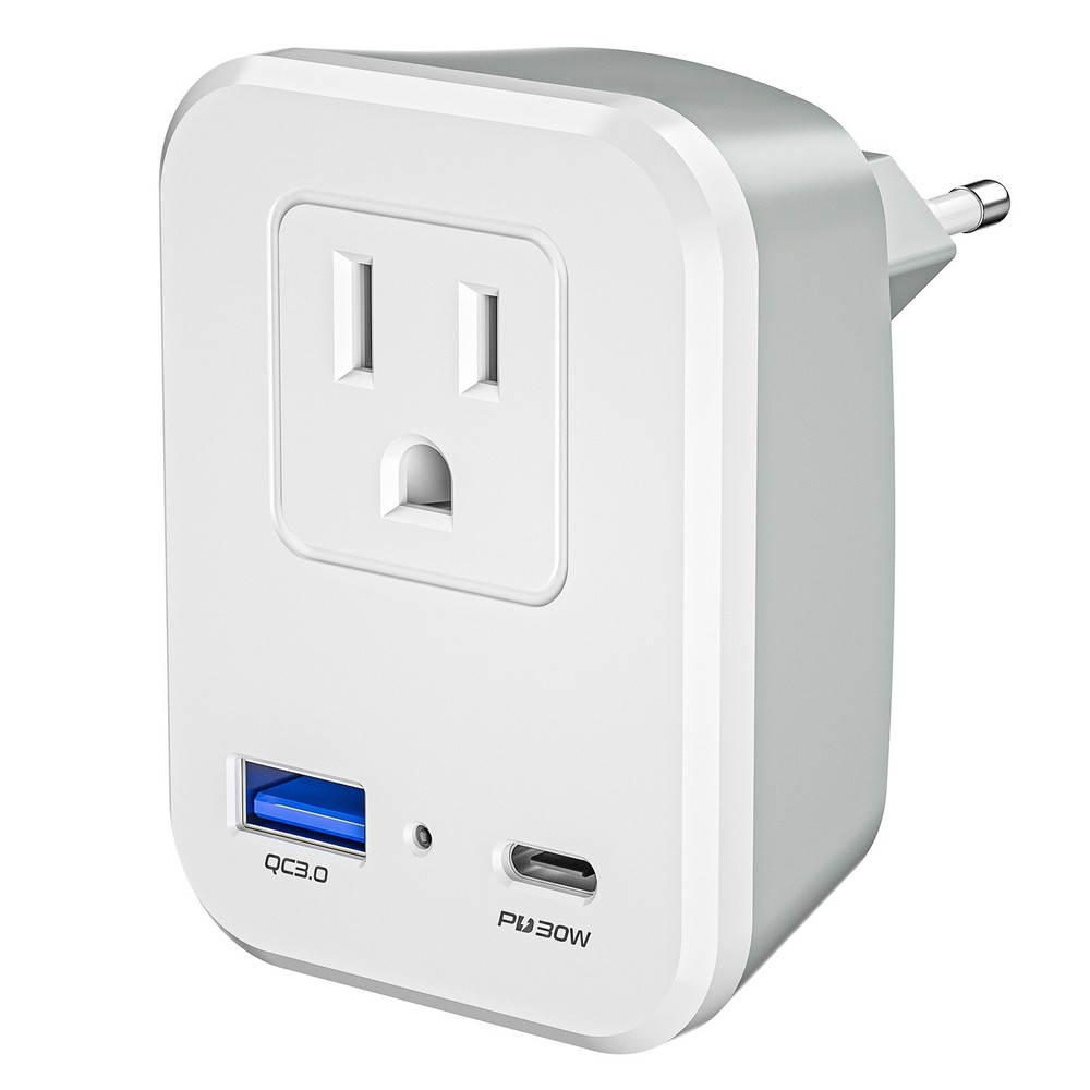 European Plug Travel Adapter with 2USB, Power Plug Charger for US to  Europe