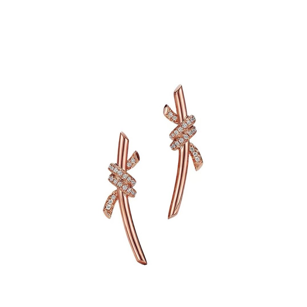 TIFFANY&Co Gold 18k Gold Rose Gold Platinum Diamond Setting KNOT Stud Earrings