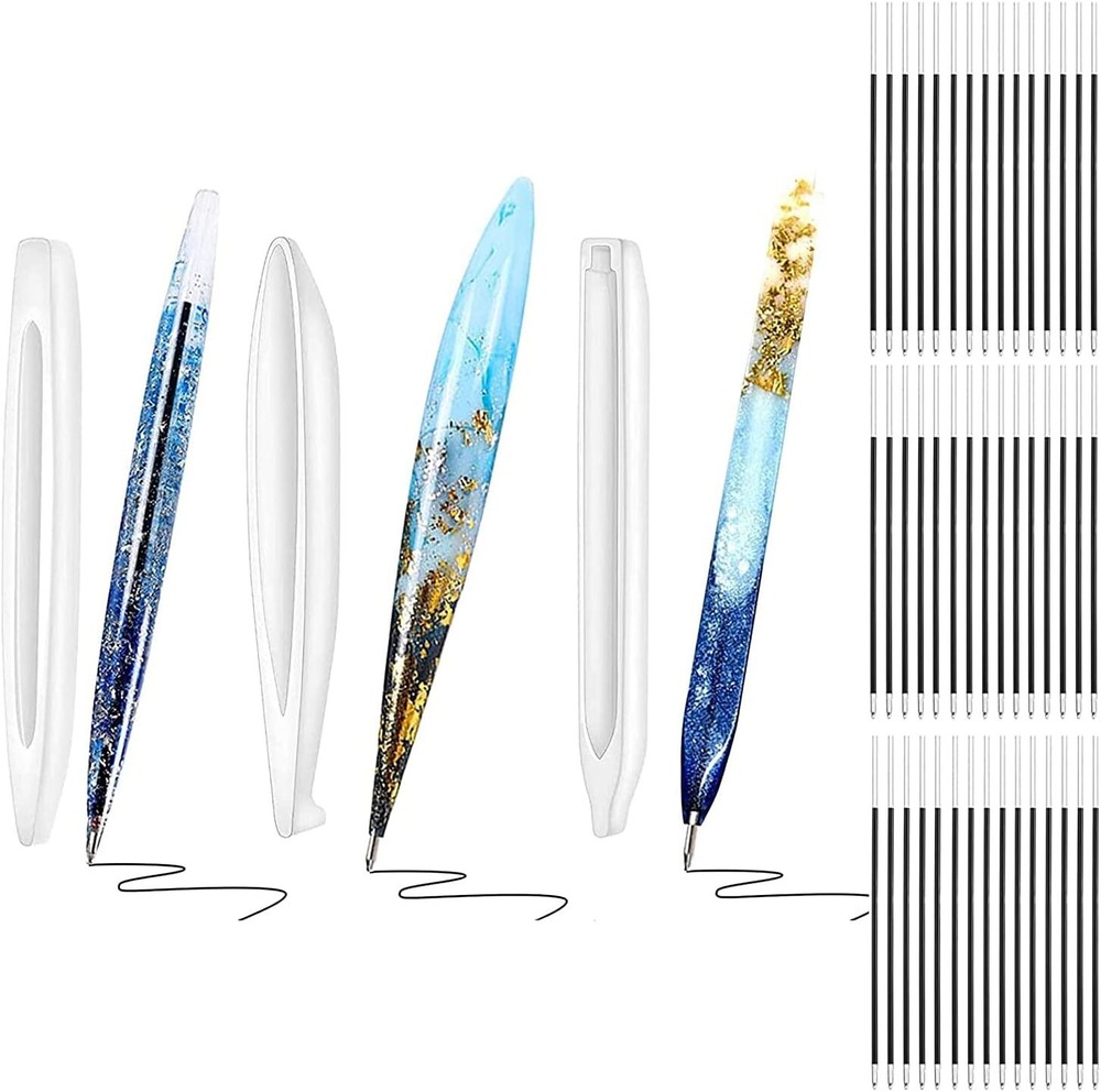 3-Piece Pen Resin Mold Set with 45 Ink Refills for DIY Craft