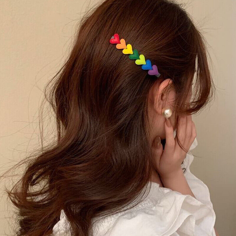 Korean Style Cute Rainbow Heart Hairpins Color Barrettes Girls Hair Accessories