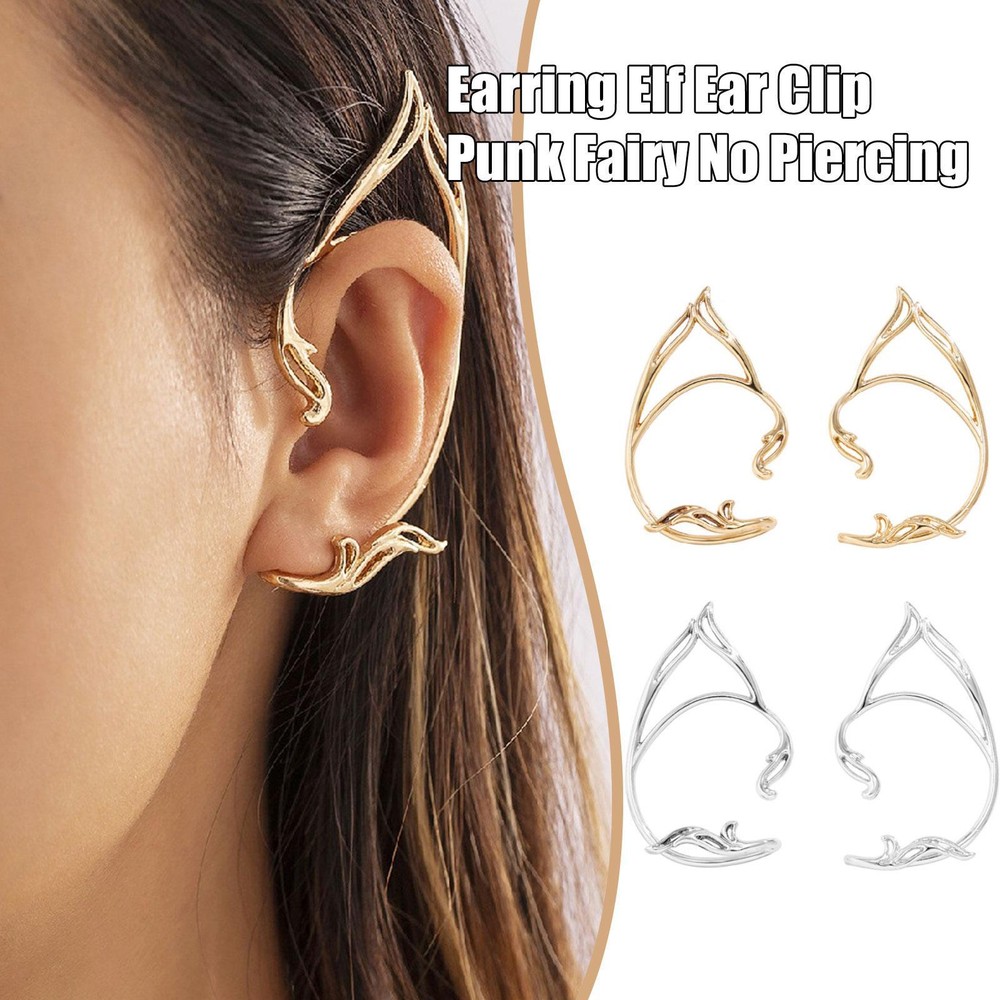 Gothic Elf Ear Cuff Punk Fairy Clip Piercing Jewelry for Women