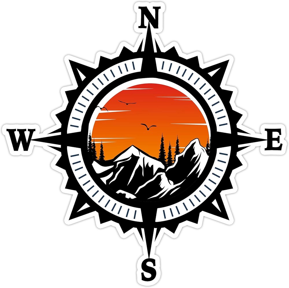 Compass Trees Mountain Sunset Sticker for Car Vinyl Decal Truck Window Bumper Mo