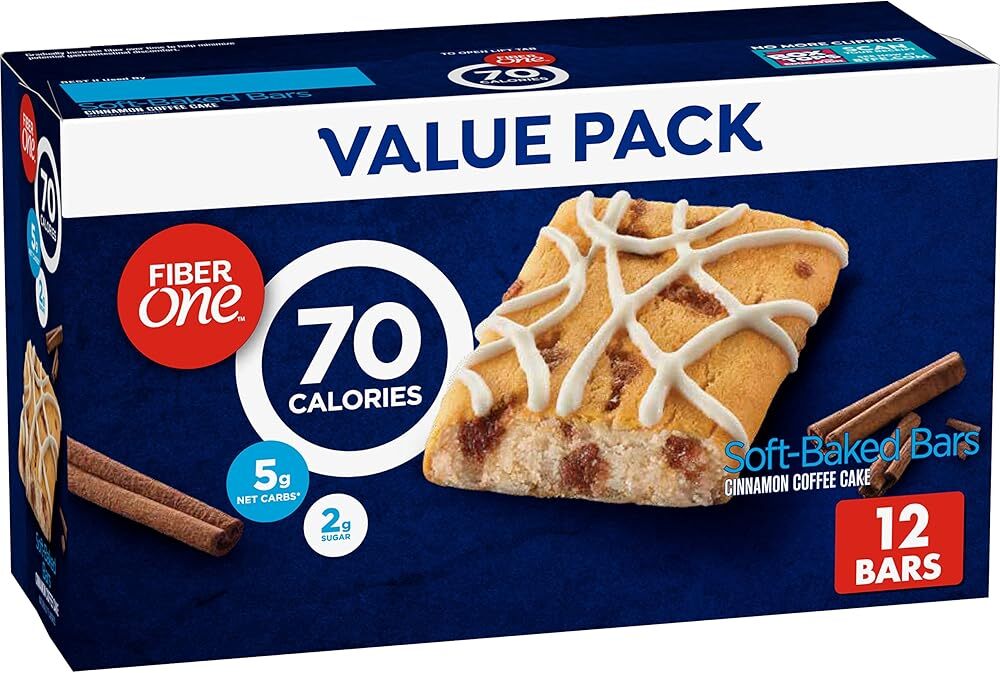 Fiber One 70 Calorie Soft-Baked Bars, Cinnamon Coffee Cake, Value Pack, 12 Ba...