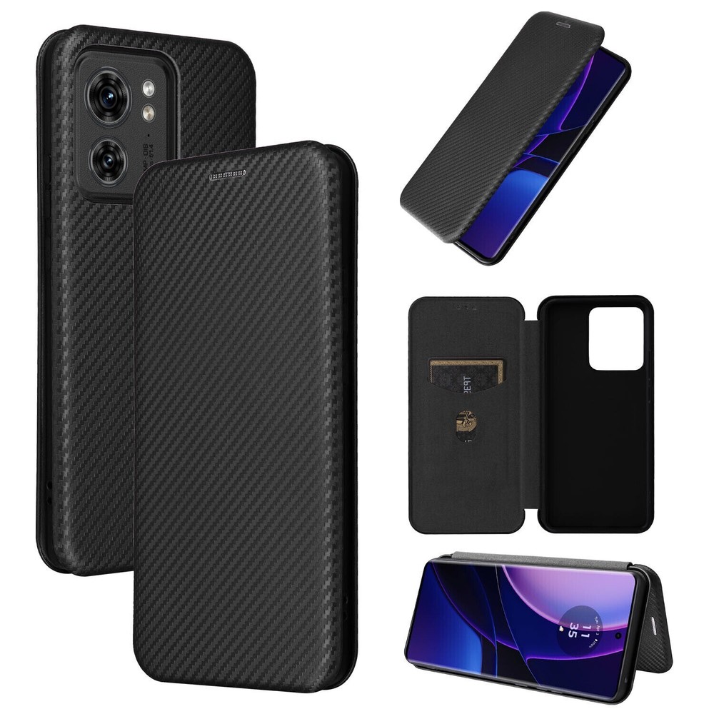 For Motorola Edge (2024) Luxury Business Leather Case Wallet Carbon Fiber Cover