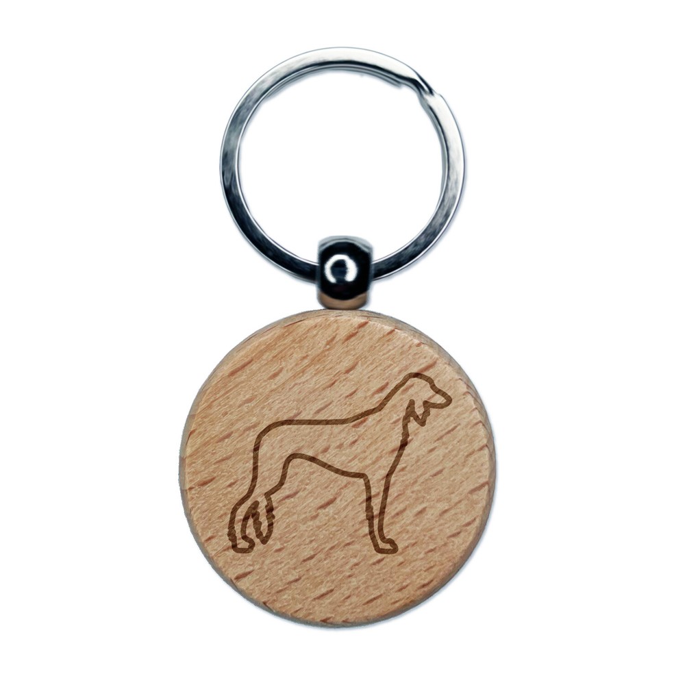 Saluki Dog Engraved Wooden Round Keychain Charm Tag  