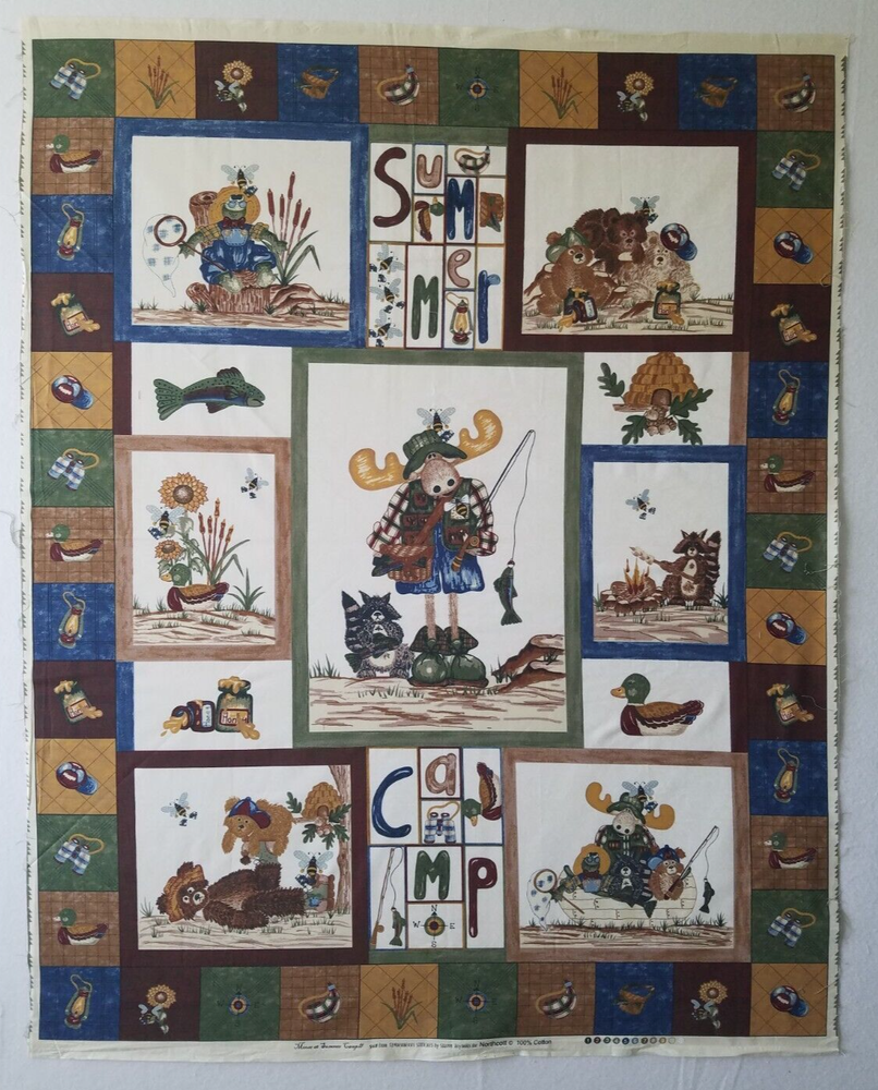 VTG~ NEW~ Northcott Moose At Summer Camp Panel #568~ quality cotton quilting