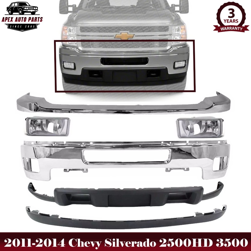 New Front Bumper Chrome Kit w/Fog Lights For 2011-14 Chevy Silverado 2500HD 3500