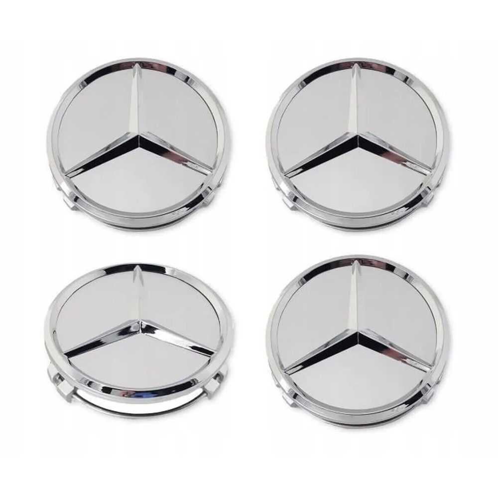 SET 4 Hub Cover 75mm Chrome For Mercedes Logo Emblem Rim Wheel Center