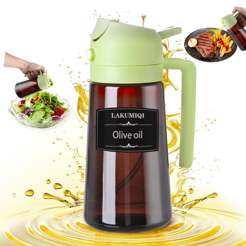 Kitchen Maiden 2 in 1 Oil Dispenser and Glass Oil Sprayer for Cooking, 470ml ...