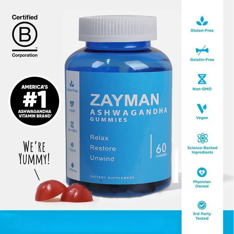 ZAYMAN Nutrition Ashwagandha Gummies Relax Restore Unwind Mixed Berry 60 Count