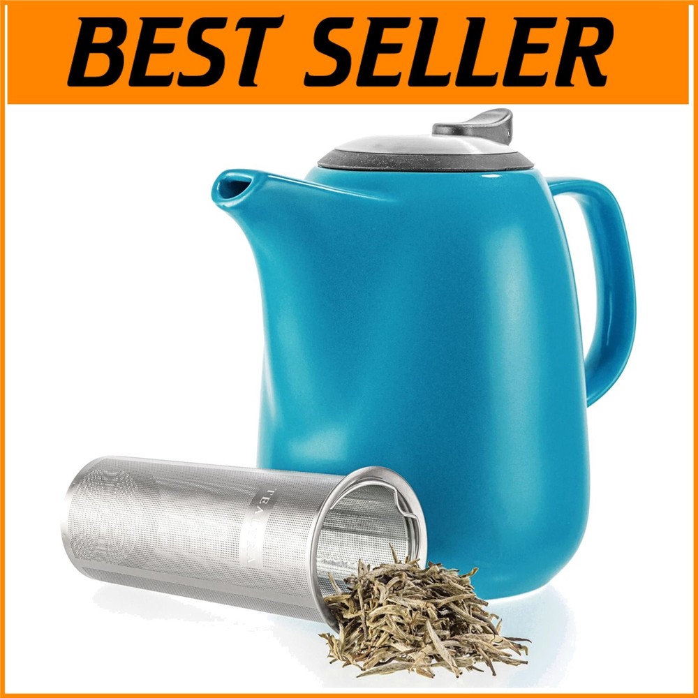 Premium 47-Oz Blue Ceramic Teapot with Mesh Infuser - Ideal Gift Choice