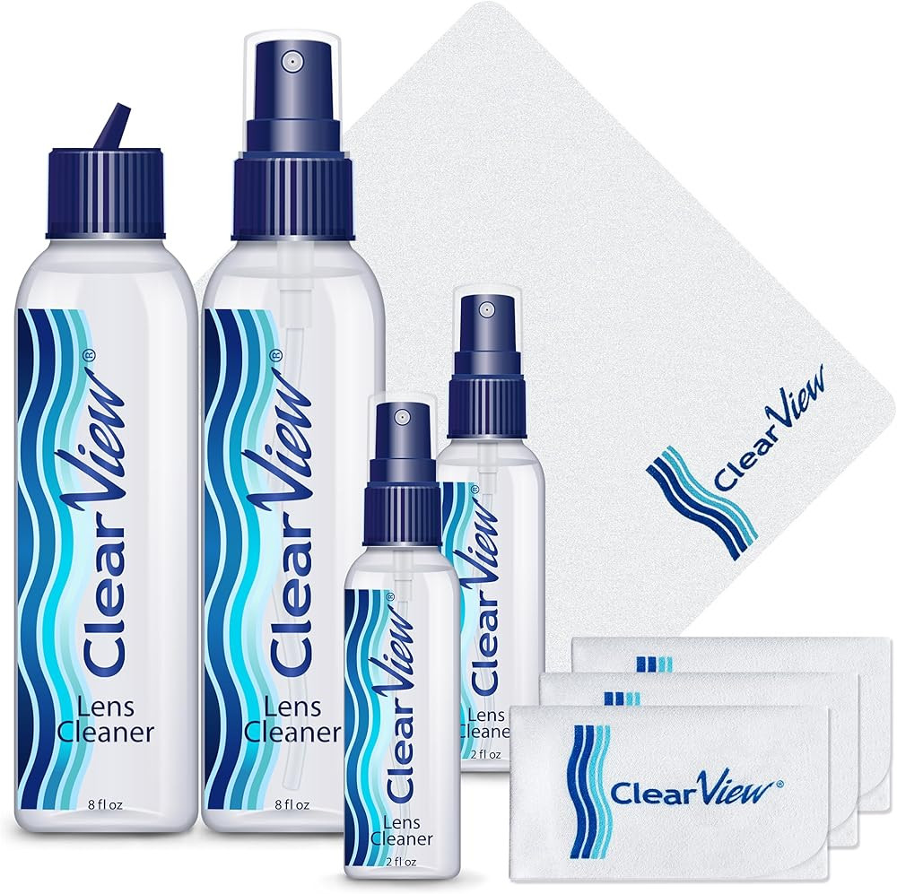 Clear View Lens Cleaner Kit | Includes 1 Flip-Top Refill Bottle (8 oz), 1 Spr...