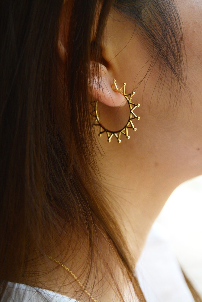 Sunflower Gold Plated Hoop Earrings with Push Back Clasps