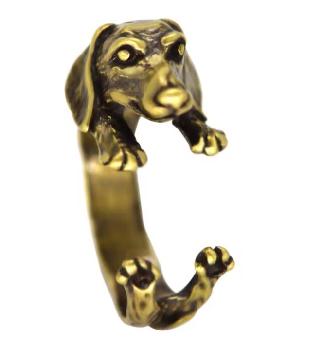 Adjustable Ring Antique Gold Plates Dog Dachshund Fit Any Size  Vintage